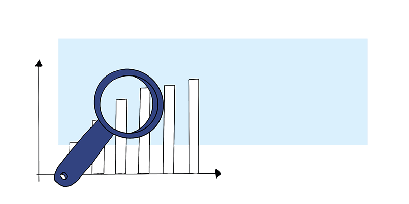 Illustration einer Lupe über einem Diagramm